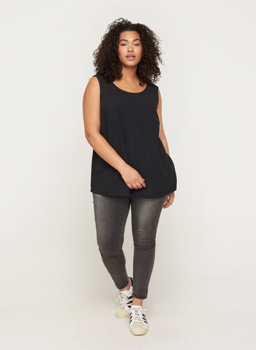 Ærmeløs top i bomuld, Black, Model image number 2