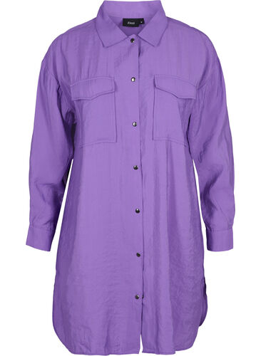 Lang viskose skjorte med knapper, Royal Lilac, Packshot image number 0