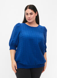 Smock bluse med lyocell (TENCEL™), Strong Blue, Model