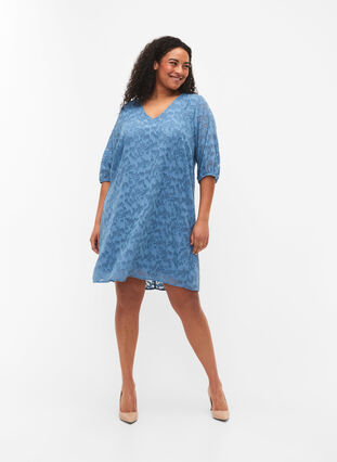 Kortærmet kjole med struktur, Coronet Blue, Model image number 2