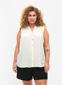 Ærmeløs viskose bluse med hæklet detalje, Bone White, Model