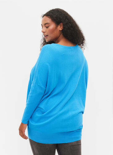 Strikket tunika i viskoseblanding, Malibu Blue, Model image number 1