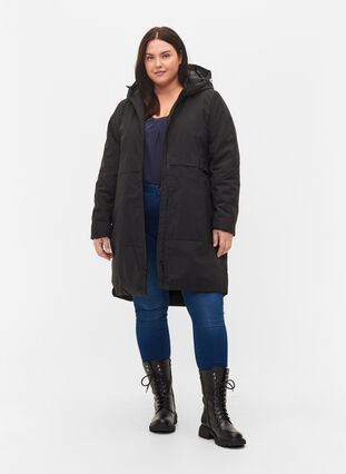 Vinterjakke med justerbar talje, Black, Model image number 3