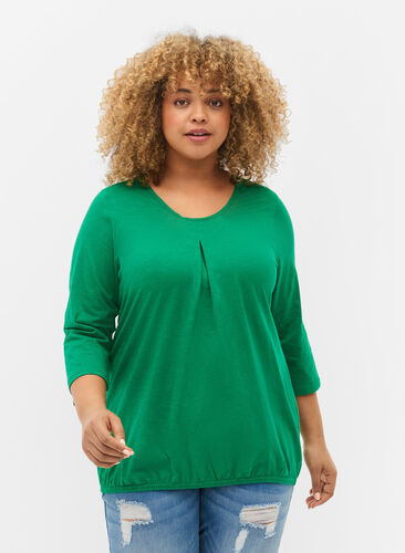 Bomuldsbluse med 3/4 ærmer, Jolly Green, Model image number 0