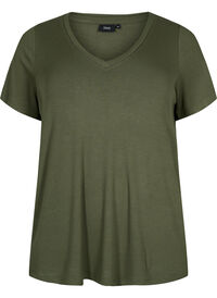 Viskose t-shirt med rib og v-hals