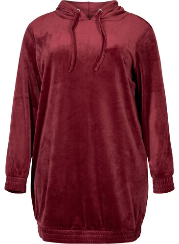 Velour sweatkjole med hætte, Cabernet, Packshot image number 0