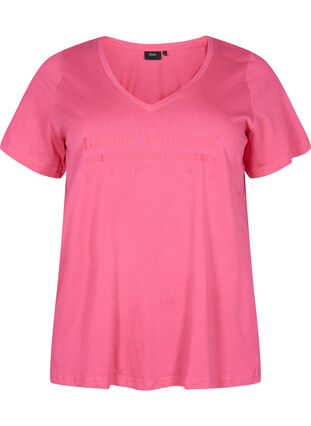Bomulds nat t-shirt med tryk , Hot Pink w. Be, Packshot image number 0
