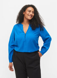 Langærmet bluse i viskosemix, Skydiver, Model