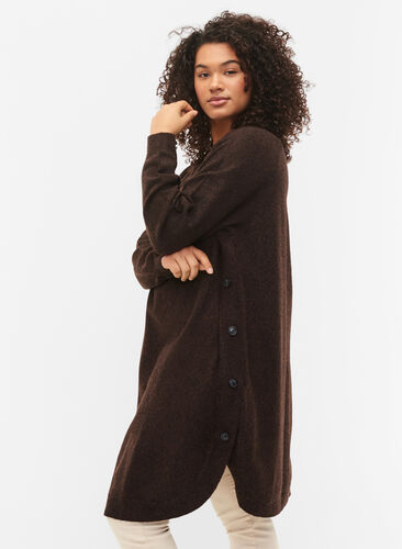 Meleret strikkjole med knapper, Bitter Chocolate Mel, Model image number 2