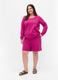 Sweatshorts med tekstprint, Festival Fuchsia, Model