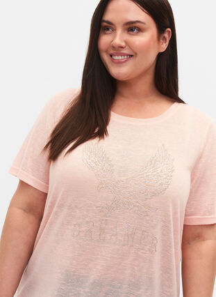 T-shirt med nitter og rund hals, Pale Blush, Model image number 2