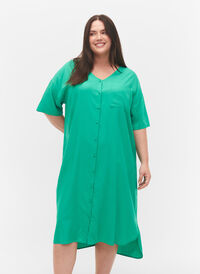 Kortærmet skjortekjole i viskose , Holly Green, Model