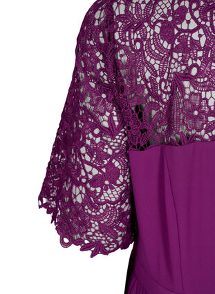 Kortærmet kjole med blondeoverdel, Grape Juice, Packshot image number 3