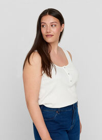 Top med rund hals i ribkvalitet, Bright White, Model