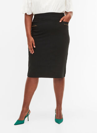 Tætsiddende midinederdel med slids, Black, Model image number 2