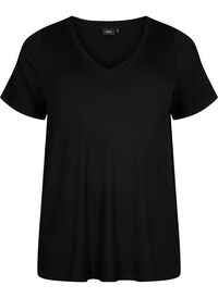 Viskose t-shirt med rib og v-hals