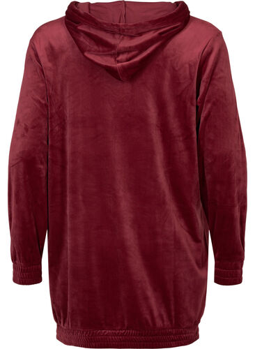 Velour sweatkjole med hætte, Cabernet, Packshot image number 1