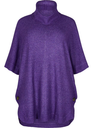 Strikket poncho med rullekrave, Ultra Violet Mel., Packshot image number 0
