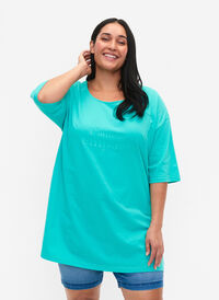 Oversize bomulds t-shirt med tryk, Turquoise L'amour, Model
