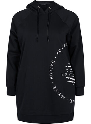 Lang sweatshirt med hætte og printdetaljer, Black w. Logo Print, Packshot image number 0