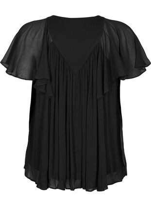 Ensfarvet bluse med flagermusærmer og v-hals, Black, Packshot image number 1