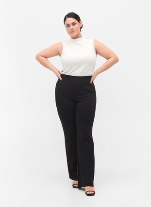 Højhalset bomulds top med ribstruktur, Bright White, Model image number 2