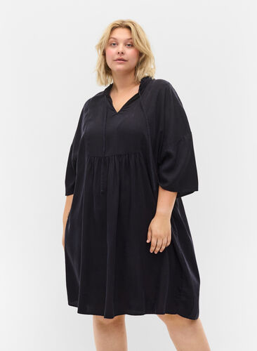 Kjole med 3/4 ærmer i lyocell (TENCEL™), Black, Model image number 0