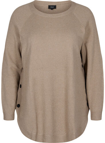 Meleret strikbluse med knappedetaljer, Silver Min Mel., Packshot image number 0