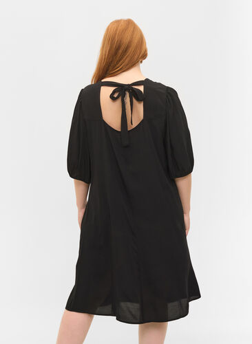 Viskose kjole med rygdetalje, Black, Model image number 1