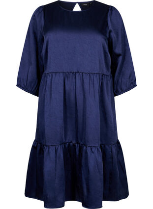 Kjole med rygdetalje og 3/4 ærmer, Maritime Blue, Packshot image number 0