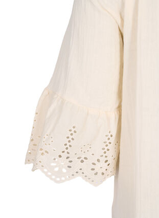 Bomuldskjole med broderi anglaise, Buttercream, Packshot image number 3