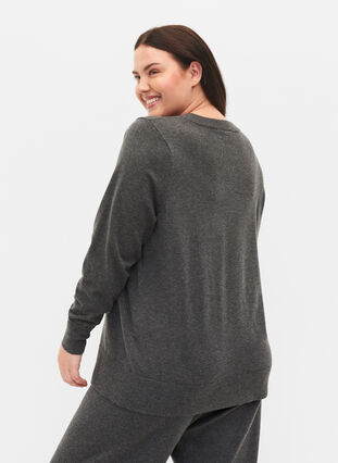 Meleret strikbluse med rund halsudskæring, Dark Grey Melange, Model image number 1