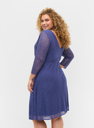 Blondekjole med v-hals og 3/4 ærmer, Deep Cobalt, Model image number 1