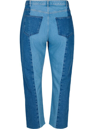 Cropped Vera jeans med colorblock, Blue denim, Packshot image number 1
