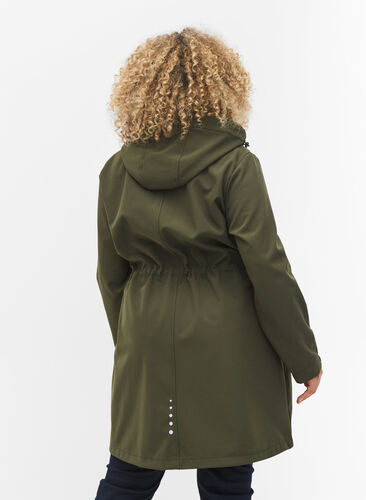 Lang softshell jakke med hætte, Forest Night Solid, Model image number 1