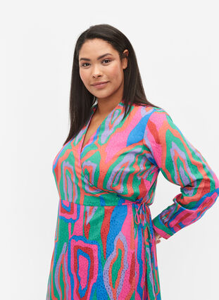 Printet wrapkjole med lange ærmer, Colorfull Art Print, Model image number 2