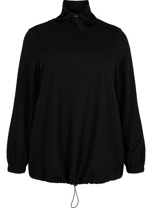 Sweatshirt med høj hals og justerbare elastiksnøre, Black, Packshot image number 0