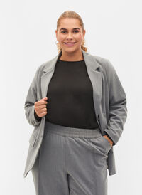 Simpel blazer med lommer, Medium Grey Melange, Model