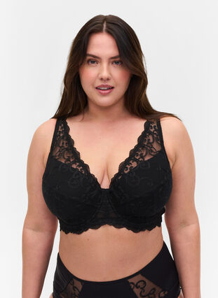 Vatteret bøjle bh med blonder, Black, Model image number 0
