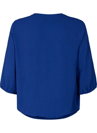 Bluse med smock og 3/4 ærmer, Blue Depths, Packshot image number 1