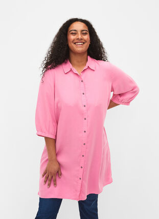 Lang skjorte med 3/4 ærmer i lyocell (TENCEL™), Rosebloom, Model image number 0