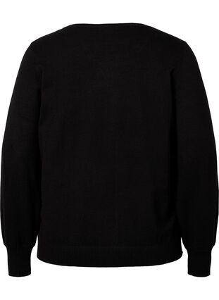 Ensfarvet strikbluse med ribdetaljer, Black, Packshot image number 1