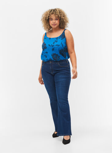 Ærmeløs viskose top med blomstermønster, Blue Flower AOP, Model image number 2