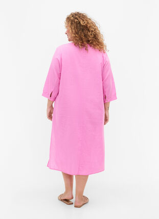 Lang skjortekjole med 3/4 ærmer, Begonia Pink, Model image number 1