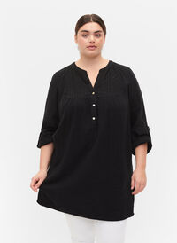 Tunika i bomuld med broderi anglaise, Black, Model