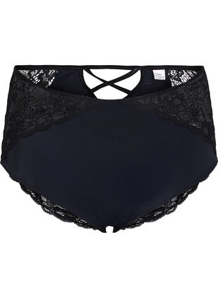 Højtaljet trusse med blonder, Black, Packshot image number 0