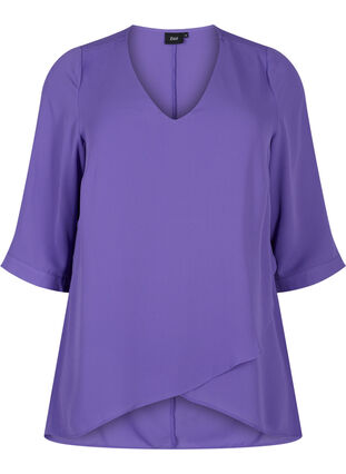 Bluse med 3/4 ærmer og v-hals, Ultra Violet, Packshot image number 0