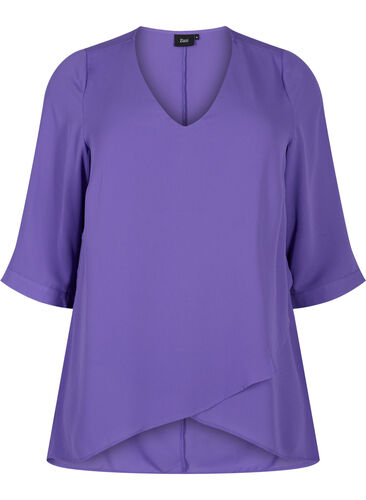 Bluse med 3/4 ærmer og v-hals, Ultra Violet, Packshot image number 0