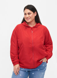 Kort jakke med hætte og justerbar bund, Tango Red, Model