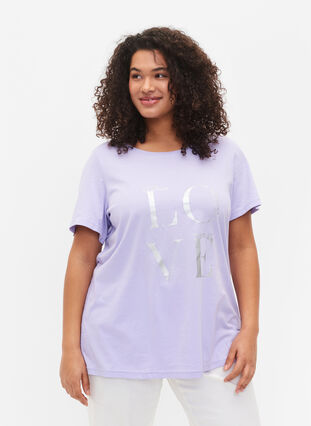 Kortærmet bomulds t-shirt med tryk, Lavender W. Love, Model image number 0